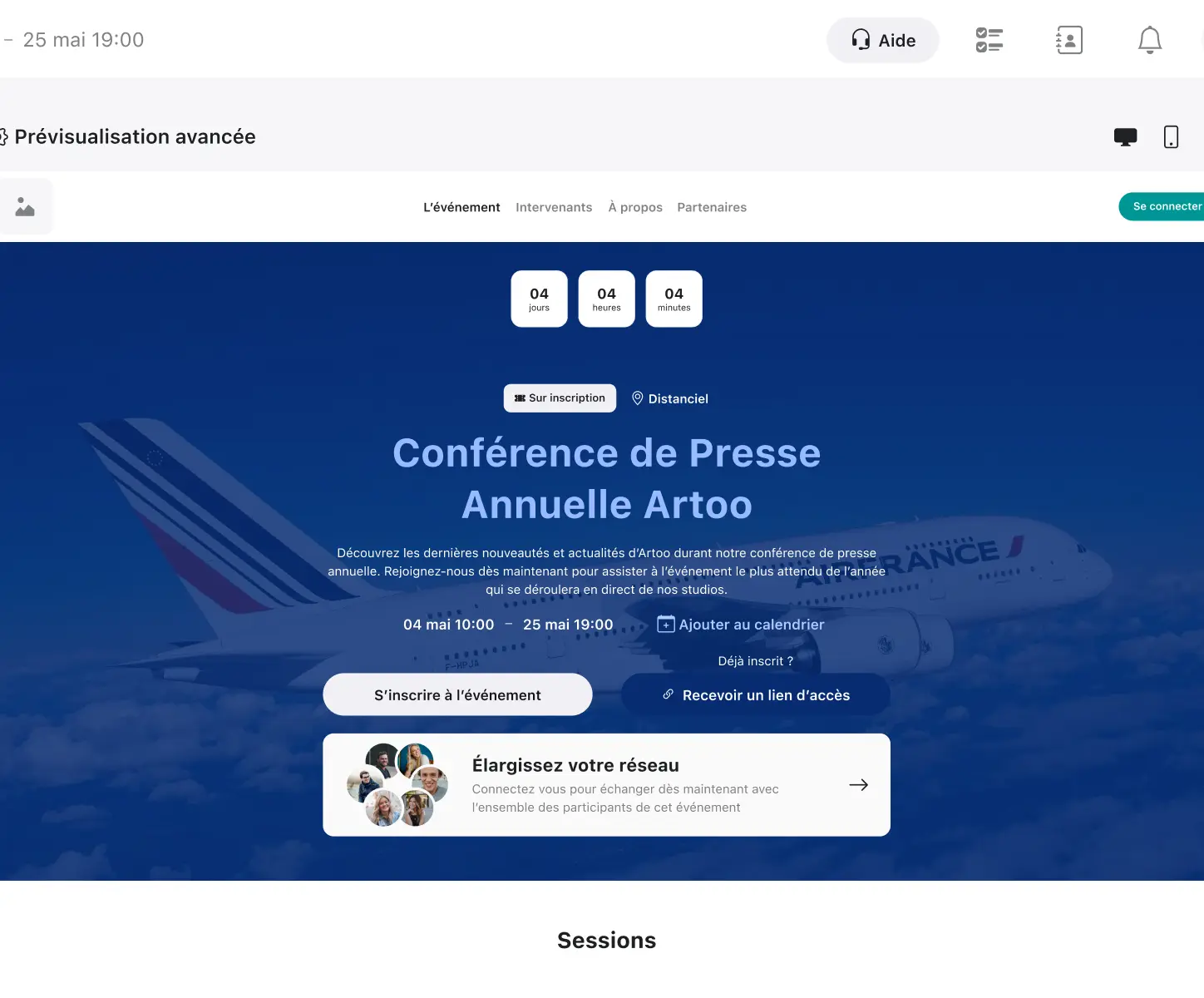 Page de l’événement et gestion des inscriptions